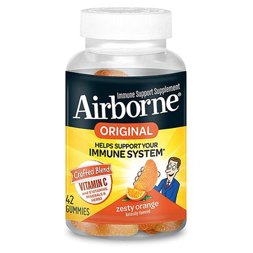 Airborne Zesty Orange Flavored Gummies  42 count - 750mg of Vitamin C and Minerals & Herbs Immune Support (Packaging May Vary) For Sale