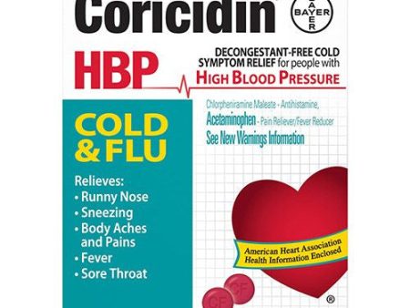 Coricidin HBP Cold & Flu Relief Tablets  High Blood Pressure  20 Ct For Cheap