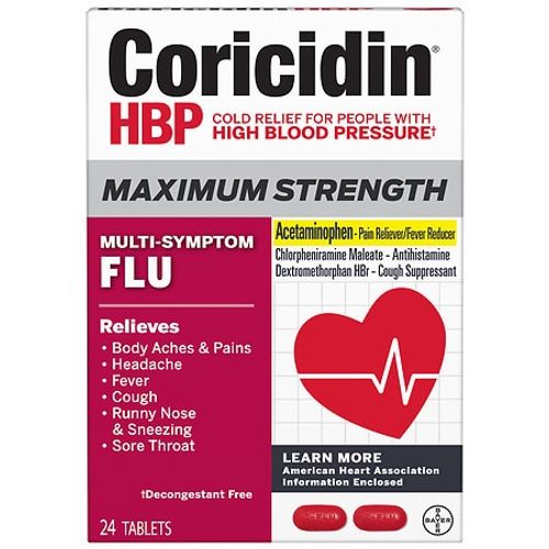 Coricidin HBP Maximum Strength Multi-Symptom Flu Medicine  Tablets  24 Ct For Cheap