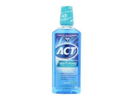 ACT Restoring Anticavity Fluoride Mouthwash With 11% Alcohol  Cool Mint  18 fl. oz. For Sale