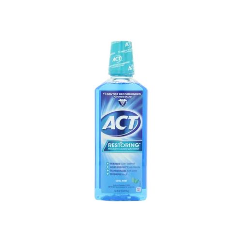 ACT Restoring Anticavity Fluoride Mouthwash With 11% Alcohol  Cool Mint  18 fl. oz. For Sale