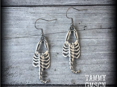 Scorpion earrings-Antique silver arachnid earrings on Sale