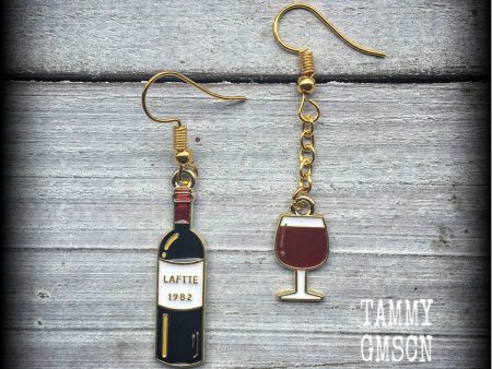 Red wine earrings-Alcoholic beverage party earrings Discount