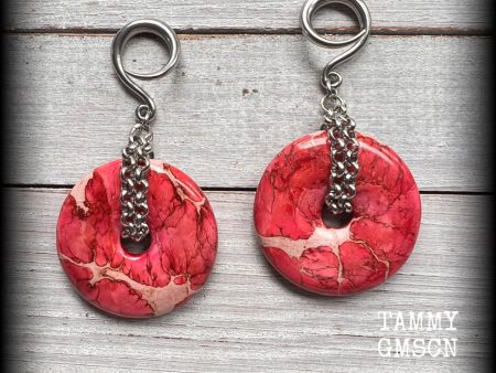 Pink ocean jasper gauged earrings-Gemstone ear weights Cheap