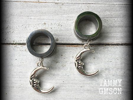 Crescent moon tunnel earrings-Whimsigoth ear gauges Hot on Sale