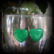 Jade green heart earrings-Gemstone heart earrings Fashion