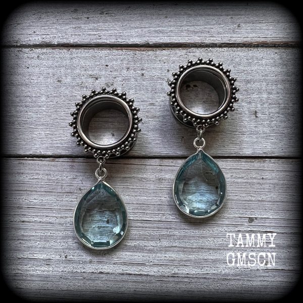 Blue topaz tunnel dangles-Gemstone tunnel earrings Online Sale