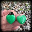 Jade green heart earrings-Gemstone heart earrings Fashion