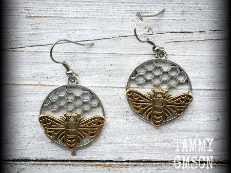 Bee earrings-Bee and hive earrings For Cheap