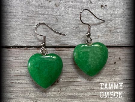 Jade green heart earrings-Gemstone heart earrings Fashion