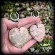 Picture jasper heart gauged earrings-Gemstone ear weights Online Sale