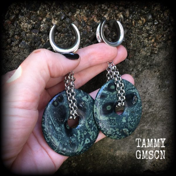 Kambaba jasper gauged earrings-Fossil ear weights Supply