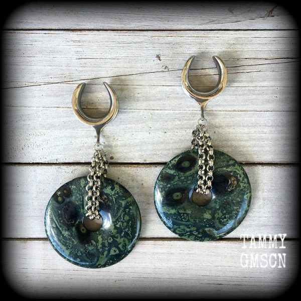 Kambaba jasper gauged earrings-Fossil ear weights Supply