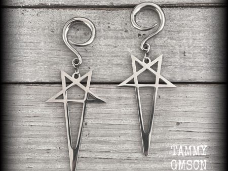 Inverted pentagram gauged earrings-Occult jewelry For Discount