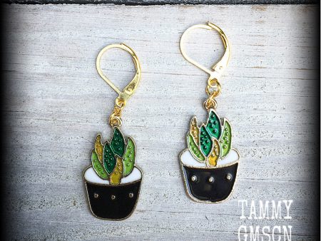 Aloe vera earrings-Cute potted plant earrings Online now