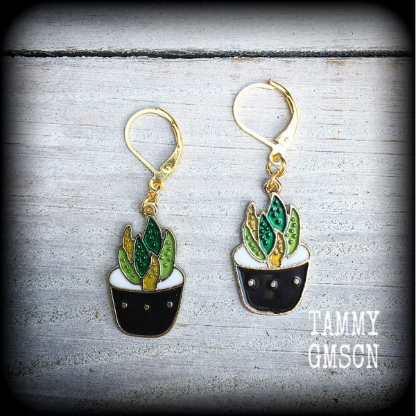 Aloe vera earrings-Cute potted plant earrings Online now