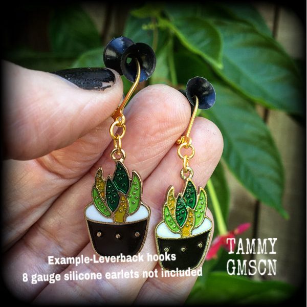 Aloe vera earrings-Cute potted plant earrings Online now