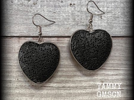 Black heart earrings-Volcanic rock heart earrings Hot on Sale