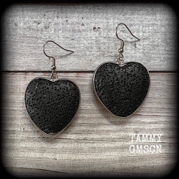 Black heart earrings-Volcanic rock heart earrings Hot on Sale