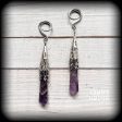 Amethyst ear gauges-Gothic gemstone gauged earrings Sale