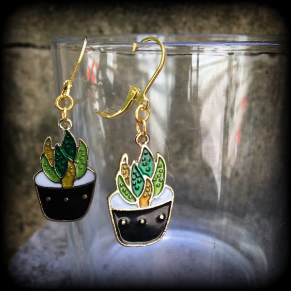 Aloe vera earrings-Cute potted plant earrings Online now