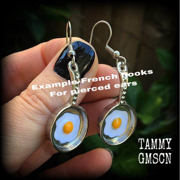 Frying pan and eggs earrings-Fried egg earrings on Sale