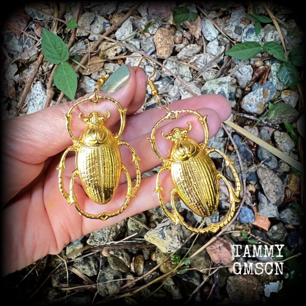 Scarab beetle earrings-Oversize insect earrings on Sale