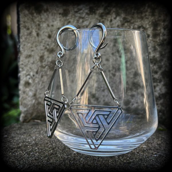 MC Escher impossible triangle gauged earrings-Penrose triangle ear hangers Sale