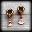 Festive Snowman and Christmas tree tunnel earrings-Christmas earrings For Sale