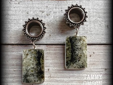 Moss agate tunnel earrings-Gemstone tunnel dangles Hot on Sale