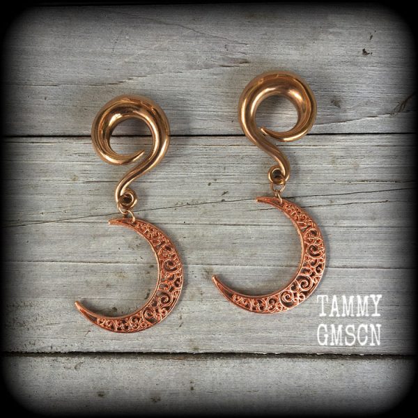 Filigree crescent moon gauged earrings-Witchy ear gauges Online Hot Sale