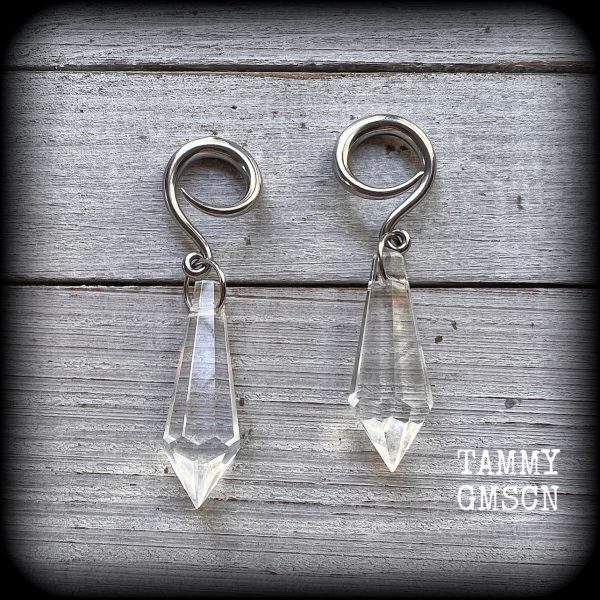 Faux glass spike gauged earrings-Prism ear hangers Online now