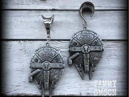 Millennium Falcon gauged earrings-Star Wars ear hangers For Sale