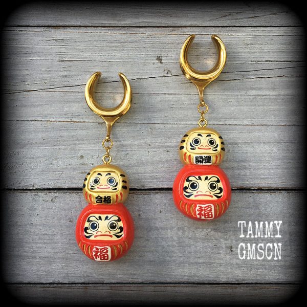 Double daruma gauged earrings-Japanese daruma dolls Fashion