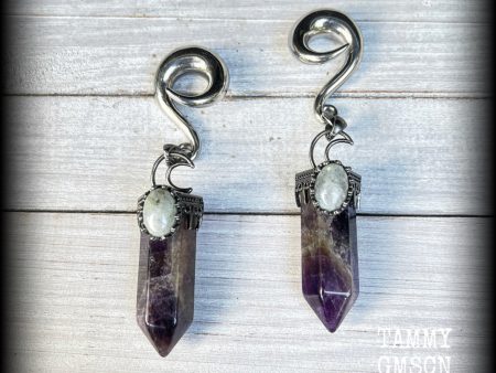 Gemstone ear weights-Amethyst and Labradorite ear hangers Online