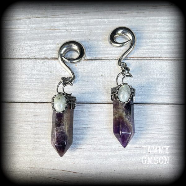 Gemstone ear weights-Amethyst and Labradorite ear hangers Online