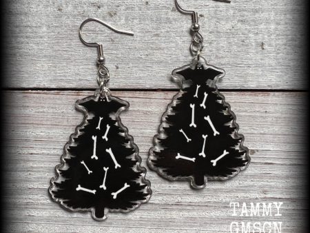 Gothic Christmas tree earrings-Creepmas-Black bat earrings Discount