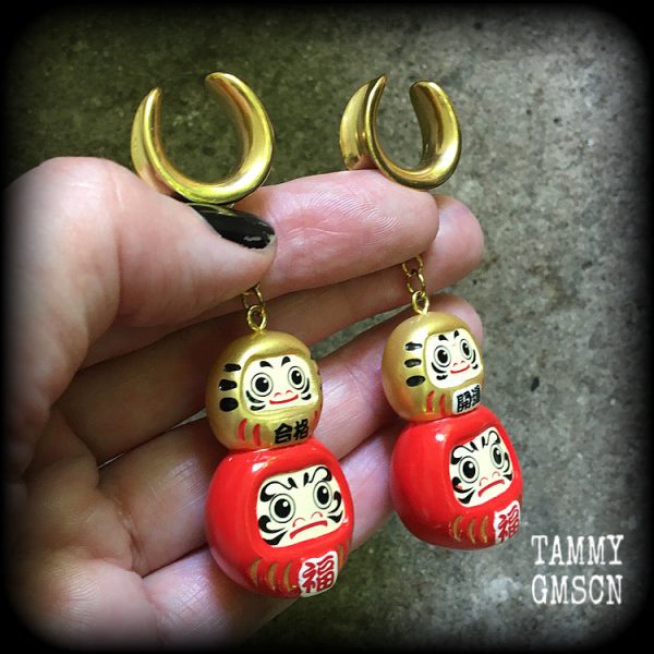 Double daruma gauged earrings-Japanese daruma dolls Fashion