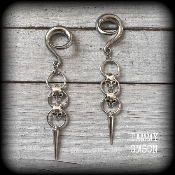 Metal skull gauged earrings-Punk rock earrings Online now