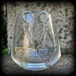 MC Escher impossible triangle gauged earrings-Penrose triangle ear hangers Sale