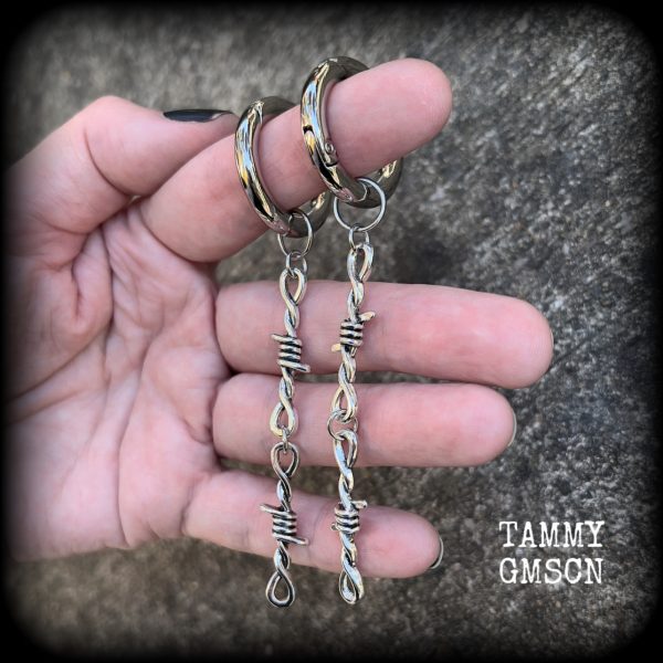 Barbed wire gauged hoop earrings-Punk girl ear gauges Discount