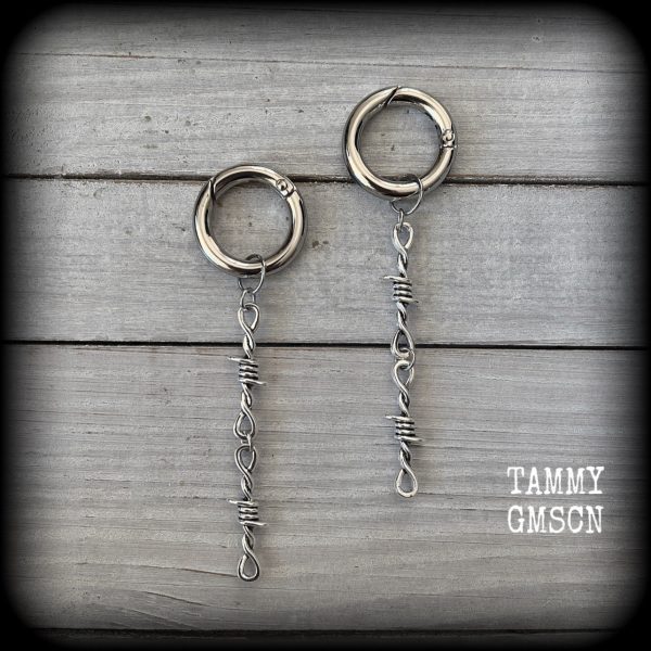 Barbed wire gauged hoop earrings-Punk girl ear gauges Discount