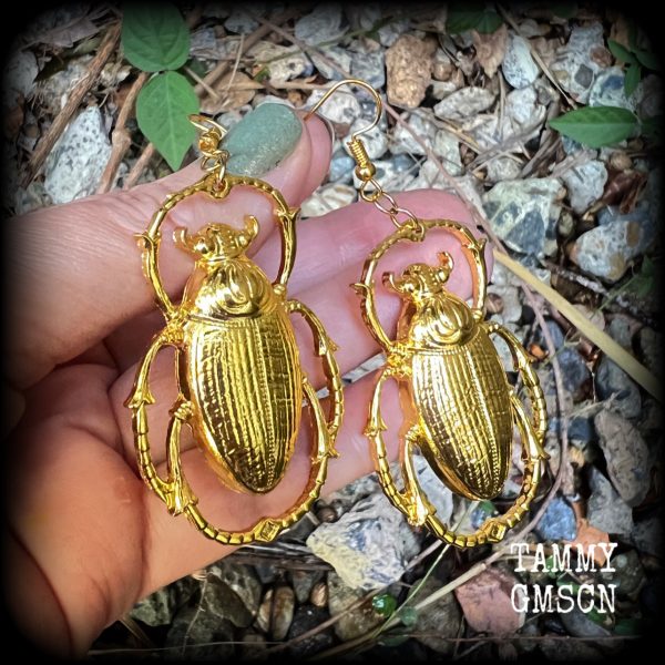 Scarab beetle earrings-Oversize insect earrings on Sale