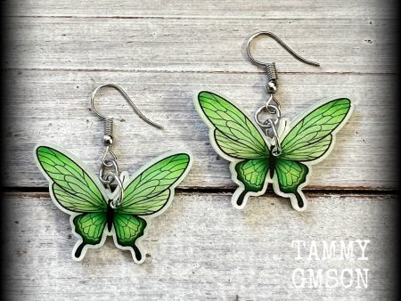 Green Monarch butterfly earrings-Insects earrings For Sale