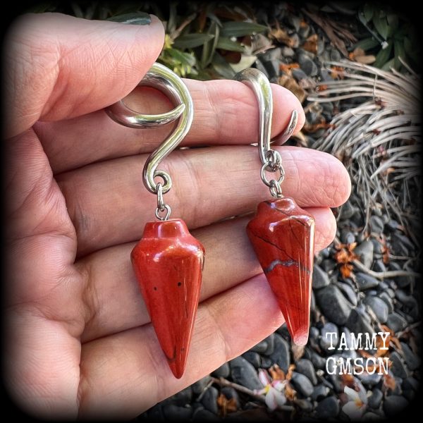 Red jasper gauged earrings-Gemstone ear hangers Hot on Sale