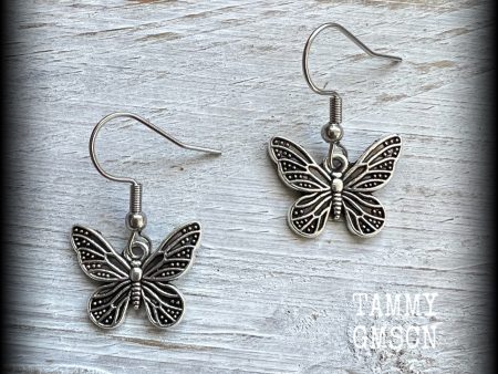 Antique silver butterfly earrings-Insects earrings Online Sale