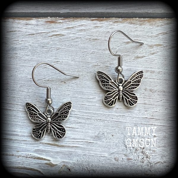 Antique silver butterfly earrings-Insects earrings Online Sale