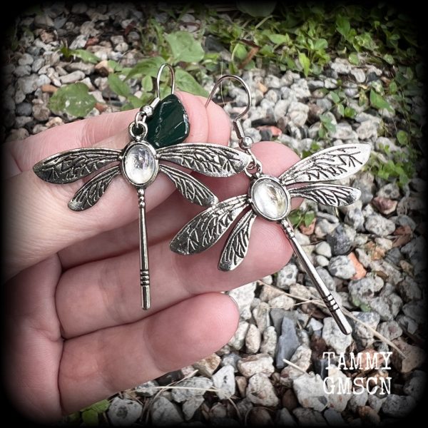 Antique silver dragonfly earrings-Fairycore jewelry Online now