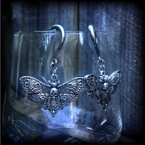 Deathshead moth gauged earrings-Dreadpunk moth ear hangers Online now