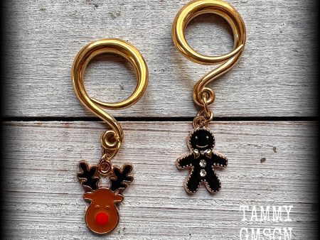 Gingerbread man gauged earrings-Christmas reindeer earrings Fashion